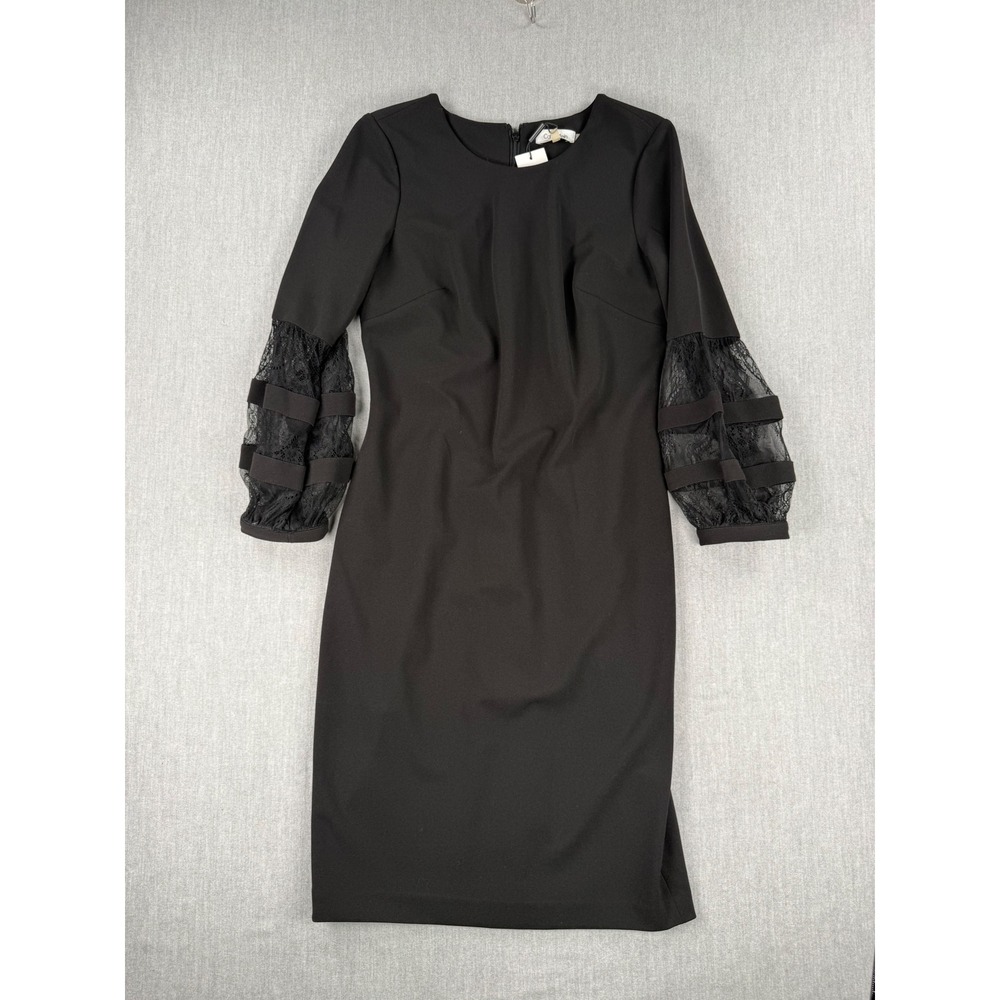 Calvin Klein Black Lace Tiered Sleeve Sheath Dress M9IBC903 CKUG2662 Size 6